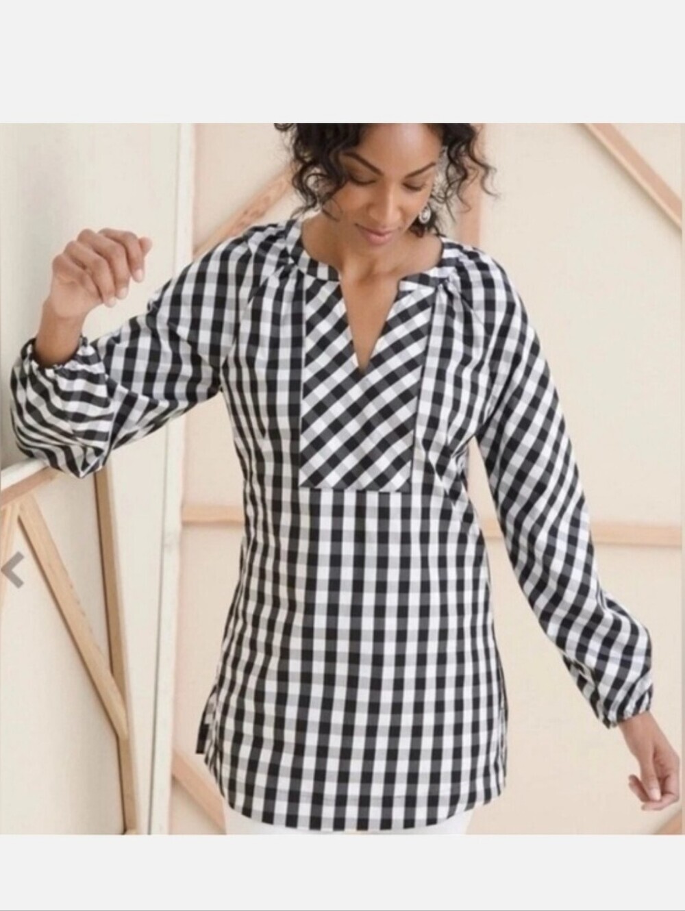 NWT Chico’s Gingham Top Poplin Tunic Size 1 Medium